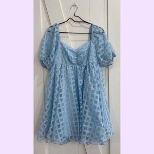 Checkered Babydoll Women's Blue Mini Dress
